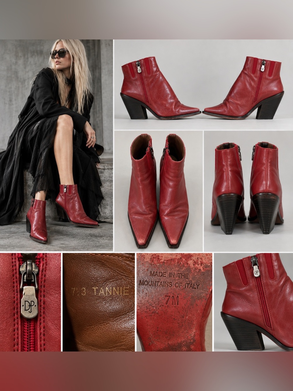 Donald J Pliner Vintage Red Leather Pointed Toe Boots Italy 7M Y2K